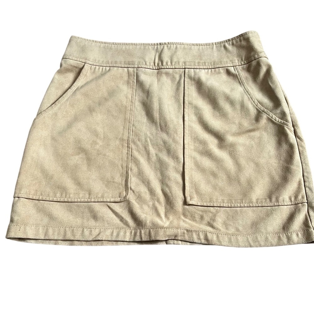 Honey Punch Tan Faux Suede‎ Mini Skirt Beige High Waisted Ring Zipper Small